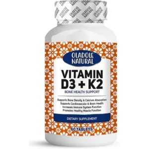 Oladole Natural Vitamin D3 + K2 5000 IU - 60 Veg Tablets for Calcium Absorption, Strong Bones, Heart Health, Energy Boost,
